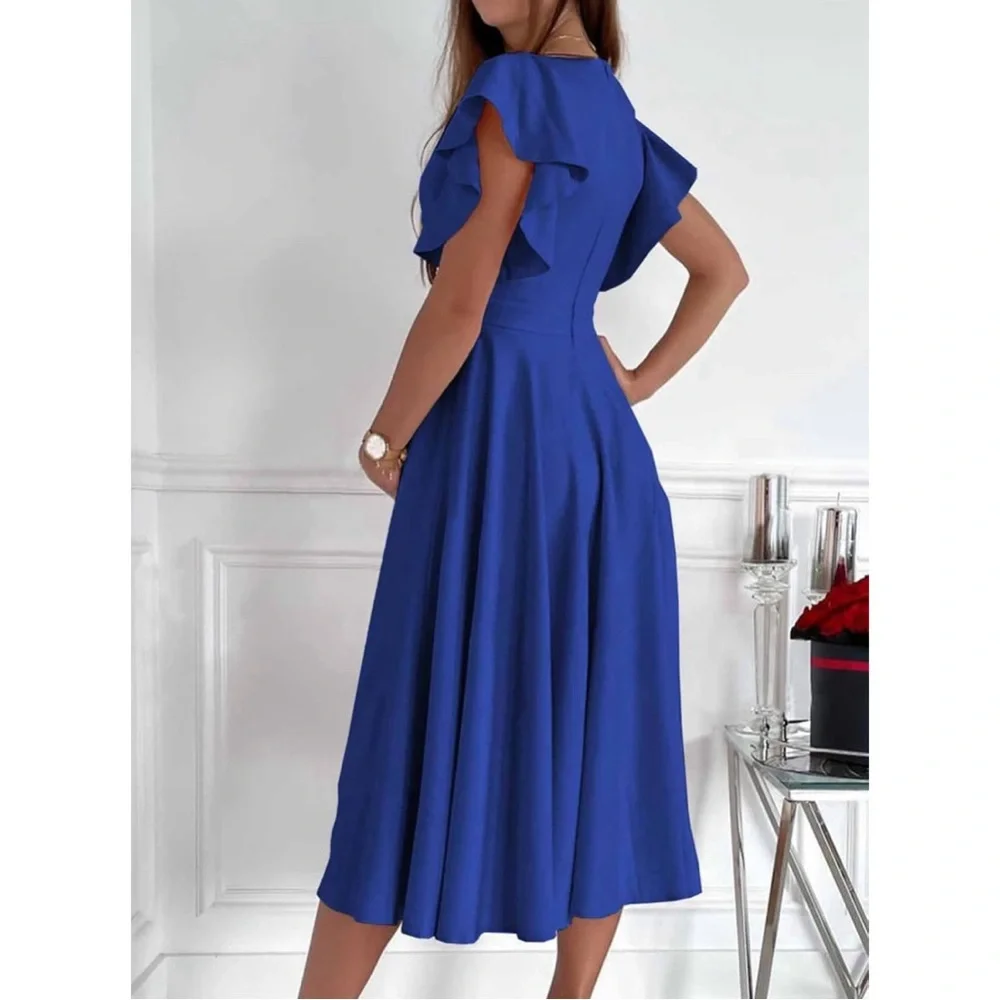 🍓$5 Pick!🍓 Elegant Flutter Sleeve V-Neck Midi Dress